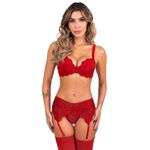 25629 - Conjunto Push Up. Calcinha fio, cinta liga e meia. - Vermelho