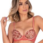 12004 - Conjunto Push up, Coral. Calcinha fio. - Coral