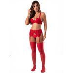 25629 - Conjunto Push Up. Calcinha fio, cinta liga e meia. - Vermelho