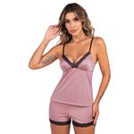 25660 - Baby doll em microfibra e renda. - Nude