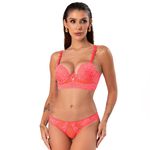 15244 - Conjunto Push Up. Calcinha fio. - Coral
