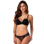 31206 - Conjunto Push up. Calcinha fio - Preto