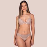 29475 - Conjunto Lageli Lingerie. Push Up. Calcinha fio. - Marrom