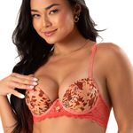 12004 - Conjunto Push up, Coral. Calcinha fio. - Coral