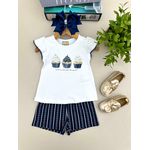 Conjunto Manga Curta Menina Doce Encanto Azul Marinho Milon