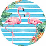 Painel Tecido Festa Flamingos 1,20x1,20 Redondo C/elástico