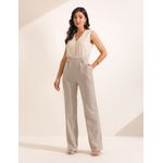 Calça Alfaiataria Reta Risca de Giz - Linho Natural