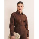Camisa Botão Costas Algodão - Marrom