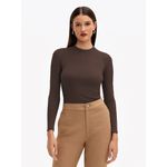 Blusa Delma Mg Longa Canelada - Marrom
