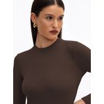 Blusa Delma Mg Longa Canelada - Marrom