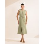Vestido Midi Botões Viscose Linho - Verde Cardamomo