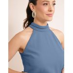 Blusa Decote Pregas Alfaiataria Fluida - Azul Botella