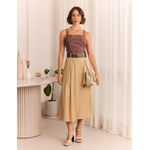 Saia midi Cinto Viscose com Linho - Bege