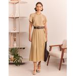 Saia midi Cinto Viscose com Linho - Bege