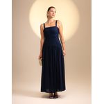 Vestido Cintura Baixa Viscose com Linho - Azul marinho