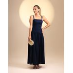 Vestido Cintura Baixa Viscose com Linho - Azul marinho