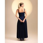 Vestido Cintura Baixa Viscose com Linho - Azul marinho