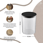 Pote Hermético UZ 1,4L Transparente C/Tampa Preto UZ1300-PR