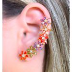 Brinco Ear Cuff Cravejado Na Zircônia Com Detalhe De Flor