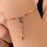 Pulseira de terço com zircônia colorida 