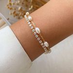 Pulseira Dupla de perola com zircônia 