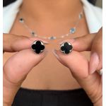 Conjunto Ródio Branco 3 peças trevo