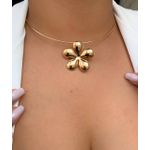 Conjunto chocker e brinco aro liso com flor