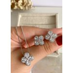 conjunto flor no ródio branco