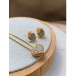 Conjunto colar e brinco de coração cravejado