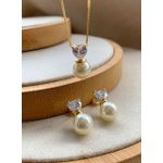 Conjunto De Pérola Com Zircônia Em coração 