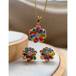 conjunto de flor na zircônia colorida 