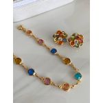 Conjunto de pulseira colorida com brinco de flor em zircônia 