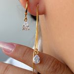 Brinco de linha com zircônia formato gota 