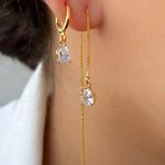 Brinco de linha com zircônia formato gota 