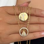 Especulario Nossa senhora cravejada com cruz trabalhada na micro zircônia 