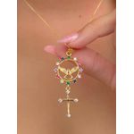 Colar Espirito Santo com Detalhes Na Zircônia Colorida 