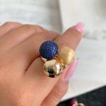 Anel 3 Esferas Luxo Azul