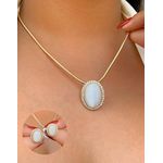 Conjunto redondo com pedra olho de gato LUXO