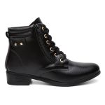 Bota Coturno Botinha Feminina De Amarrar Preta