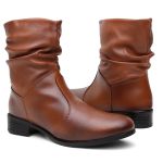 Bota Coturno Enrugada Feminina Marrom