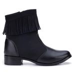Bota Botinha Coturno Feminina Confort Preta Com Franja Decorativa