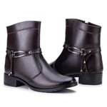 Bota Botinha Coturno Feminina Confort Marrom Com Metal Decorativo