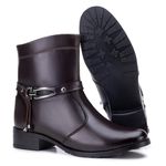 Bota Botinha Coturno Feminina Confort Marrom Com Metal Decorativo