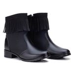 Bota Botinha Coturno Feminina Confort Preta Com Franja Decorativa