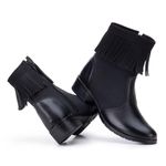 Bota Botinha Coturno Feminina Confort Preta Com Franja Decorativa