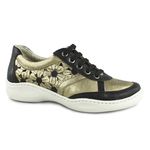 Tênis Feminino De Couro legítimo detalhes flores Cor Ourolight Cod. EU0011