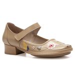 Sapato Boneca Salto Baixo Em Couro Bege Dual Comfort J.gean