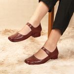 Sapato Boneca Salto Baixo Em Couro Vinho Dual Comfort J.gean