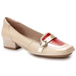 Sapato Boneca Salto Baixo Em Couro Creme Dual Confort J.gean 