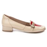 Sapato Boneca Salto Baixo Em Couro Creme Dual Confort J.gean 